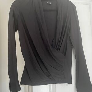 Theory Black Draped Long Sleeve Blouse